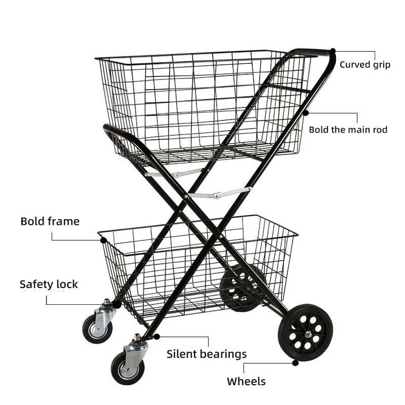 New 2 Tier Storey Retail Store Shopping Trolleys Carts Metal Double