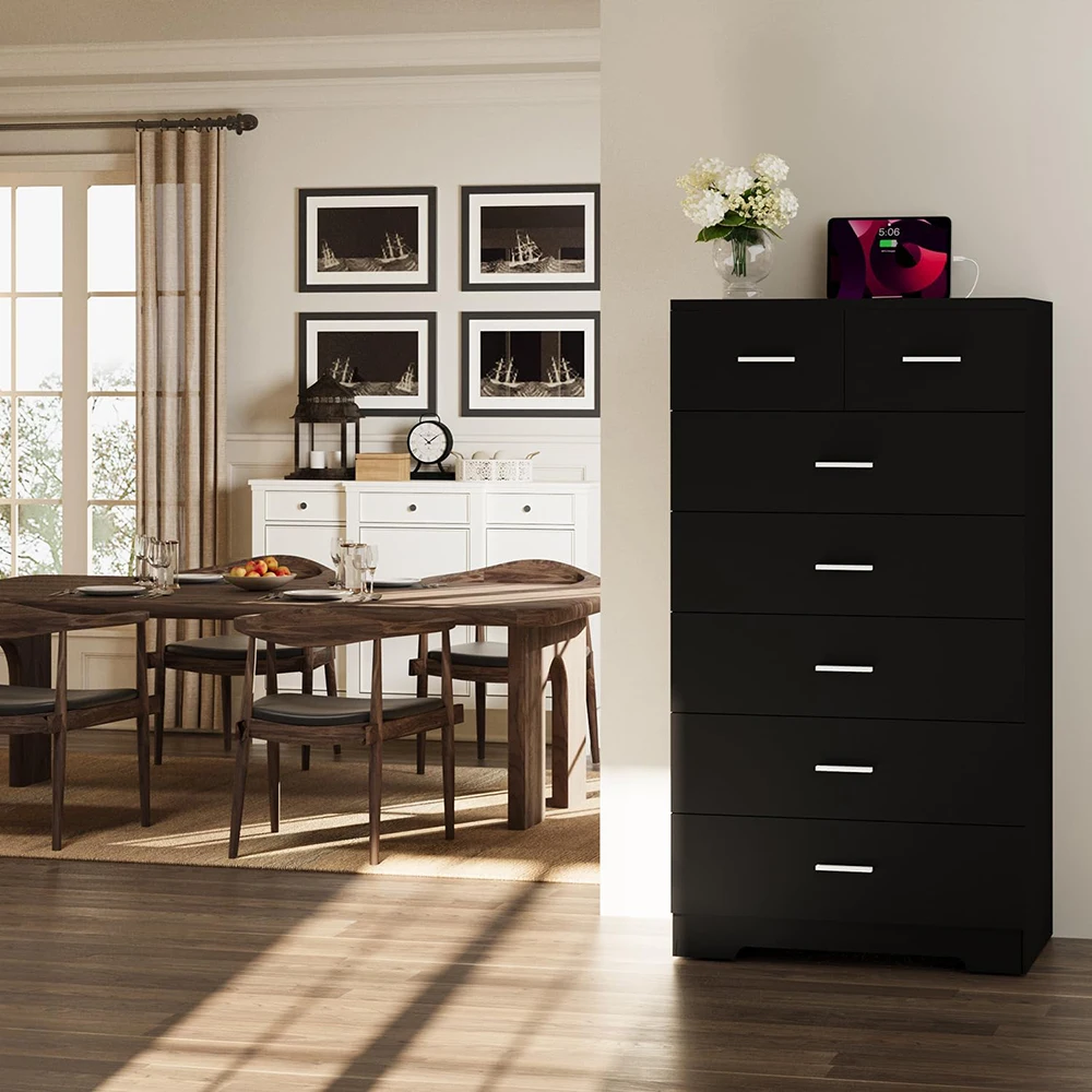 product nu deco 473 tall dresser bedroom chests drawers charging station 7 drawer metal slide rail modern wood closet organizer large-7