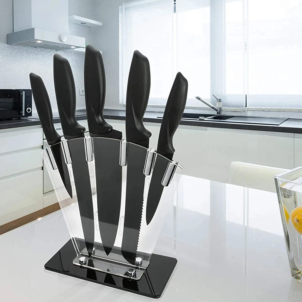 2024 Hot Selling Kitchen Knife Accessories 7Pcs Stainless Steel Chef Kitchen Knives Set With Acrylic Holder PP Handle Non-stick