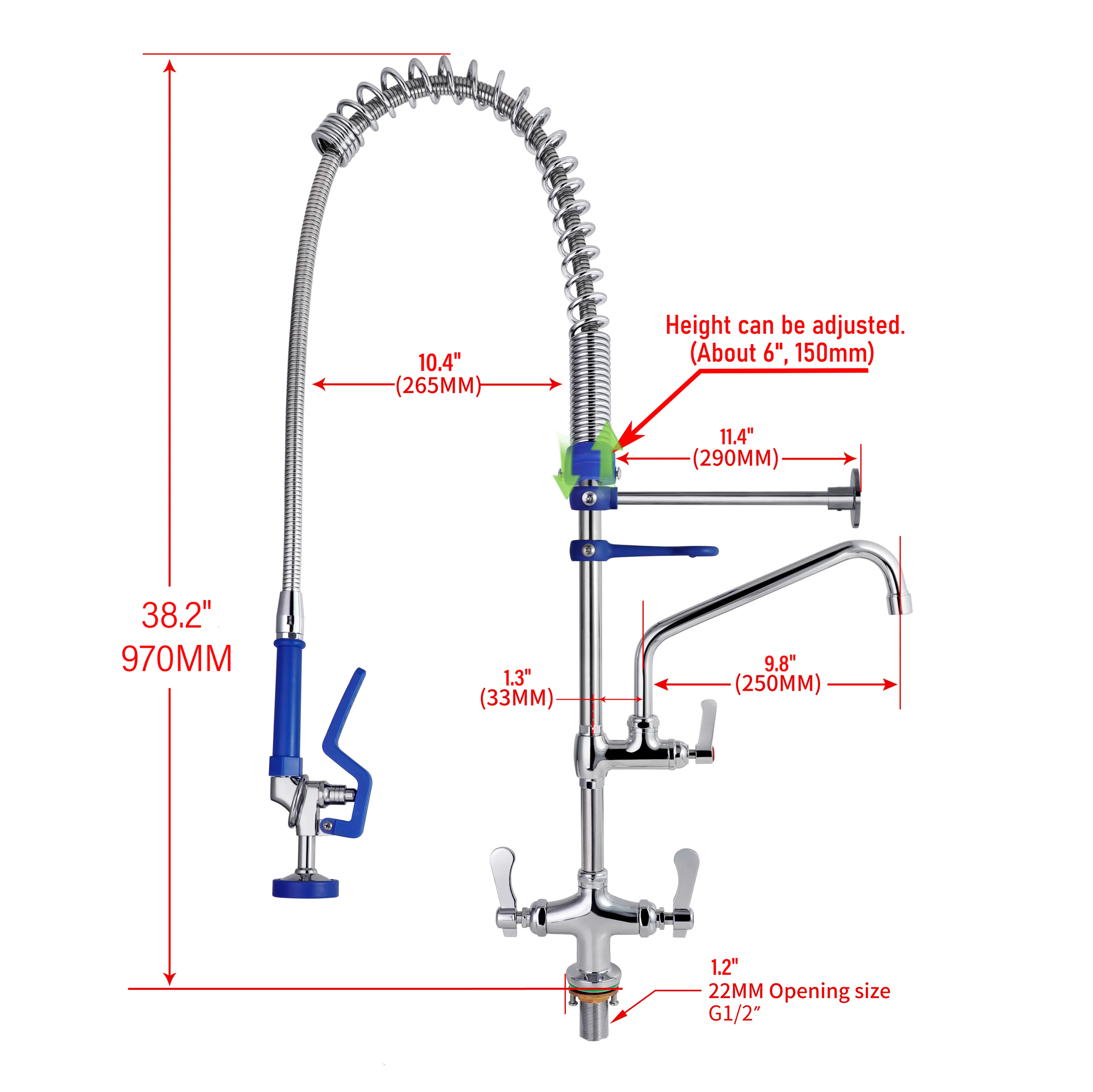 Pre Rinse Commercial Kitchen Faucet Luxury 2-Handle Deck Mounted Sinks 304 Stainless Steel Mixer Sink Taps Chrome Hot Cold Water factory