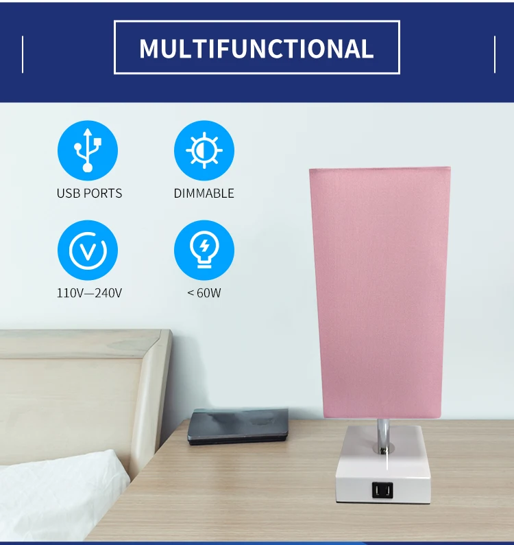USB linen table lamp is suitable for hotel decoration room bedside table lamp