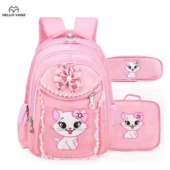 BSCI Factory Fashion Nylon Backpack Cute Cartoon Patterns Style Three Pieces Girl School Bag Set For Kids Dropshipping