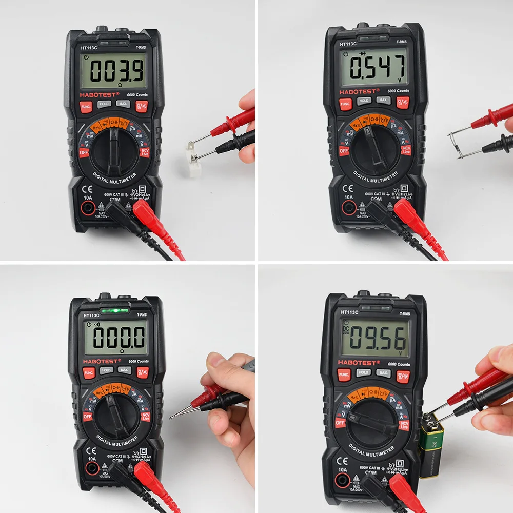 Habotest HT113C Digital Multimeter with Safety Rating CAT III 600V ABS Material and Low Battery Indicator