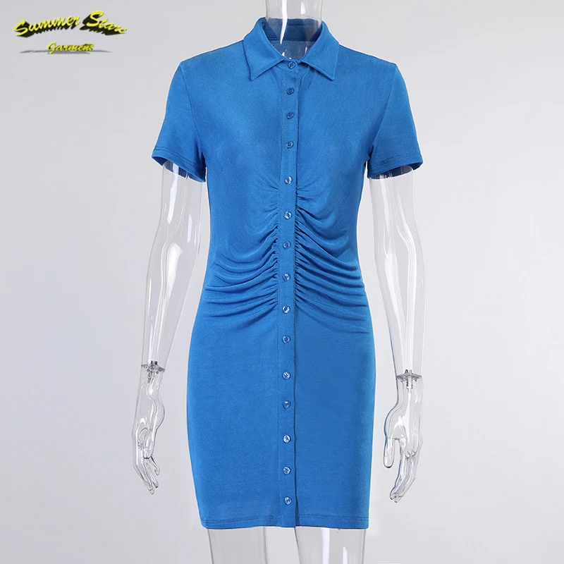 New Women Fashion Style Solid Color V-neck Short Sleeve Bodycon Dress Summer Casual Clothing T-shirt Skirt Sexy Mini Dress