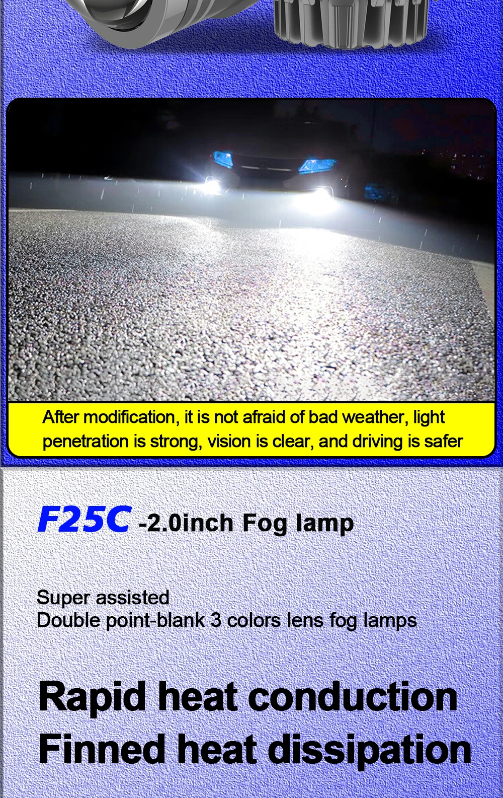 3 colors Bi Led Projector Lens High Low Beam Led Laser Fog Light Auto Accessories Customizable Logo 2 inch for Car Lens fog lamp
