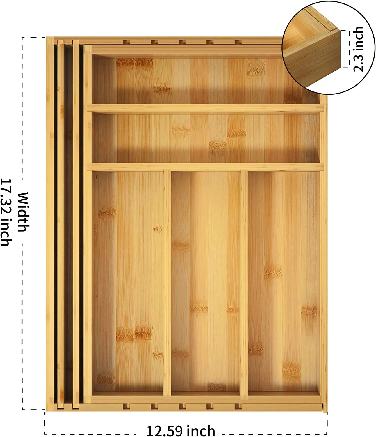 product adjustable single tier wood cutlery tray divider bamboo kitchen drawer organizer for utensil storage and sundries-2