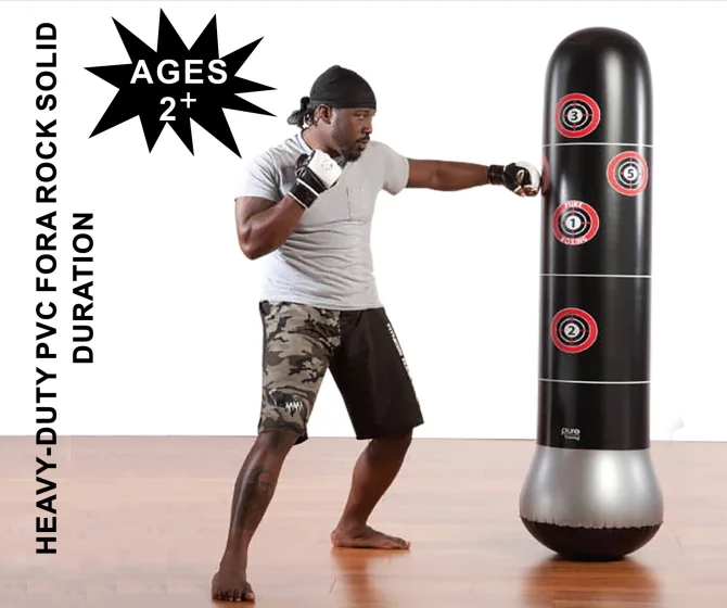 63'' Inflatable Free Standing Boxing Punch Bag Kick MMA Training Kids Adults Pe 