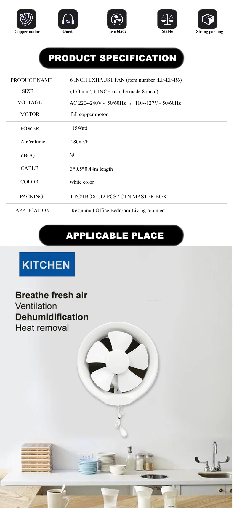 Axial Flow Fan, Wall, Ceiling, Plastic, Copper - detail 4