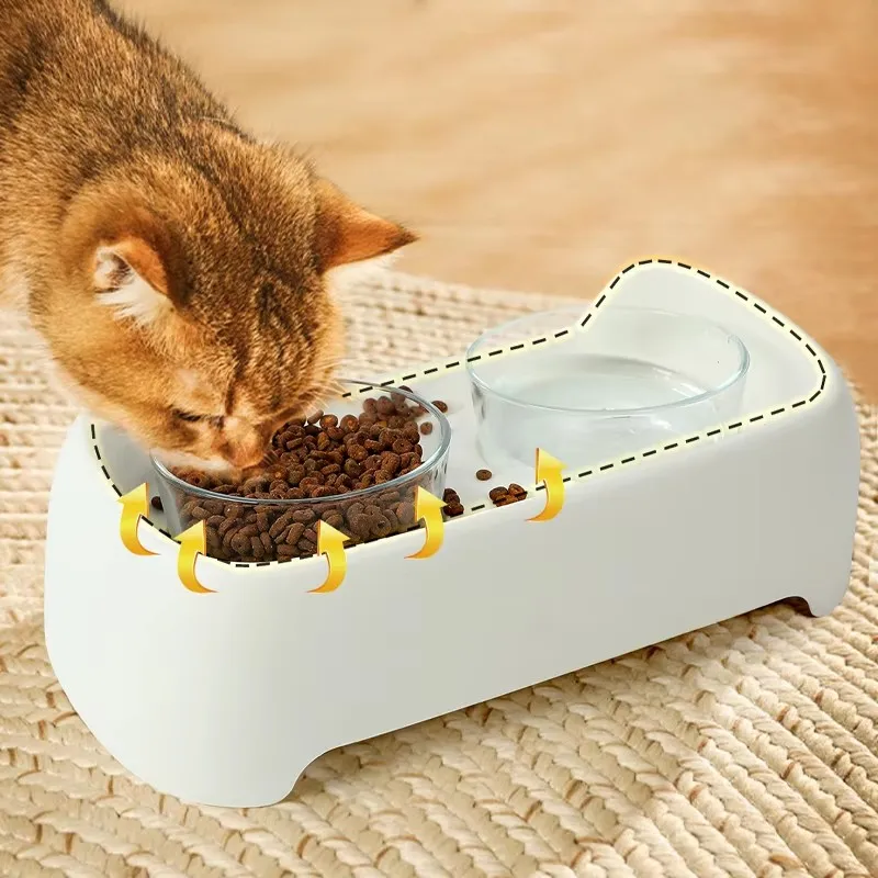 Dougez Customizable Pet Double Bowl with Glass Bowls Anti Knock Food and Water Bowl for Dogs Cats Easy to Clean Pet Supplies details