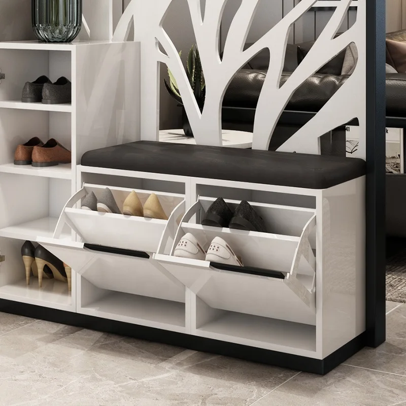 Customized Modern Sculpture Screen White Entrance Shoe Storage Furniture Living Room Cabinet