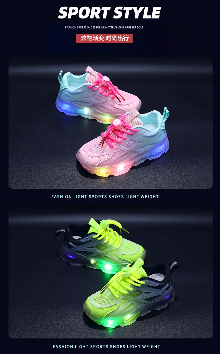 High Quality LED Light Children's Court Sneakers Breathable Lightweight Mesh Shoes for Boys and Girls Daddy Shoes manufacture