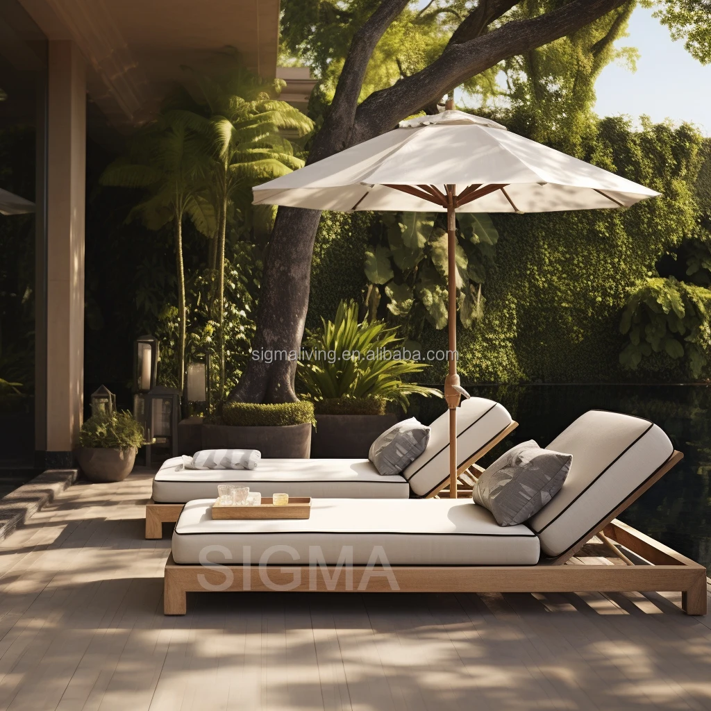 Wholesale Hot Selling Modern Luxury Outdoor Patio Garden Pool Sets Hotel Wooden Teak Daybed Chaise