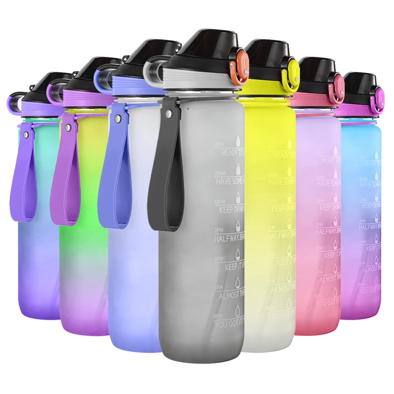 Customized Color 1050ml Sport Flask PETG/Tritan Water Bottle with PP+PC lid and Rope Convenient to Carry