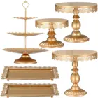 Modern 6 Piece Set Metal Round Cake Stand Square Candy Display Plate For Wedding Birthday Party Decoration