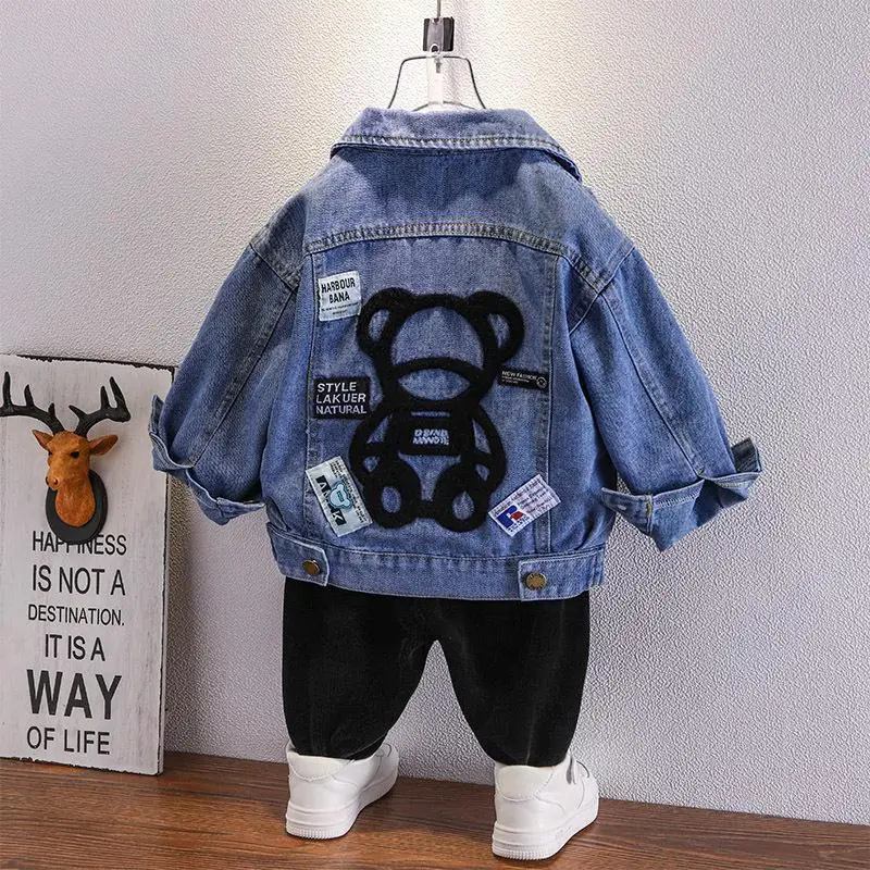 Boys' Coat Spring And Autumn Children'S Bear Jean Jacket Long Sleeve Handsome Baby Clothes