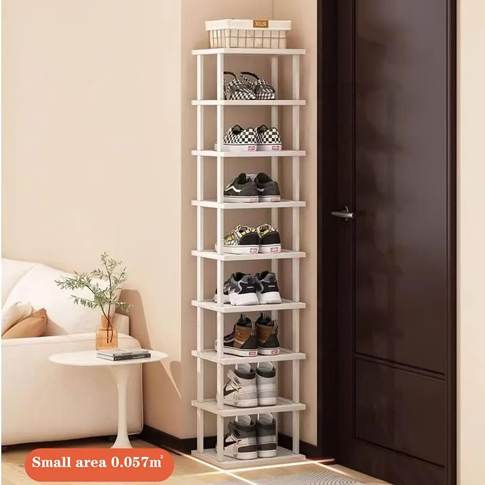 12-Tier Bamboo Shoe Rack Vertical Tall Narrow Organizer for Entryway Bedroom Living Room-Furniture supplier