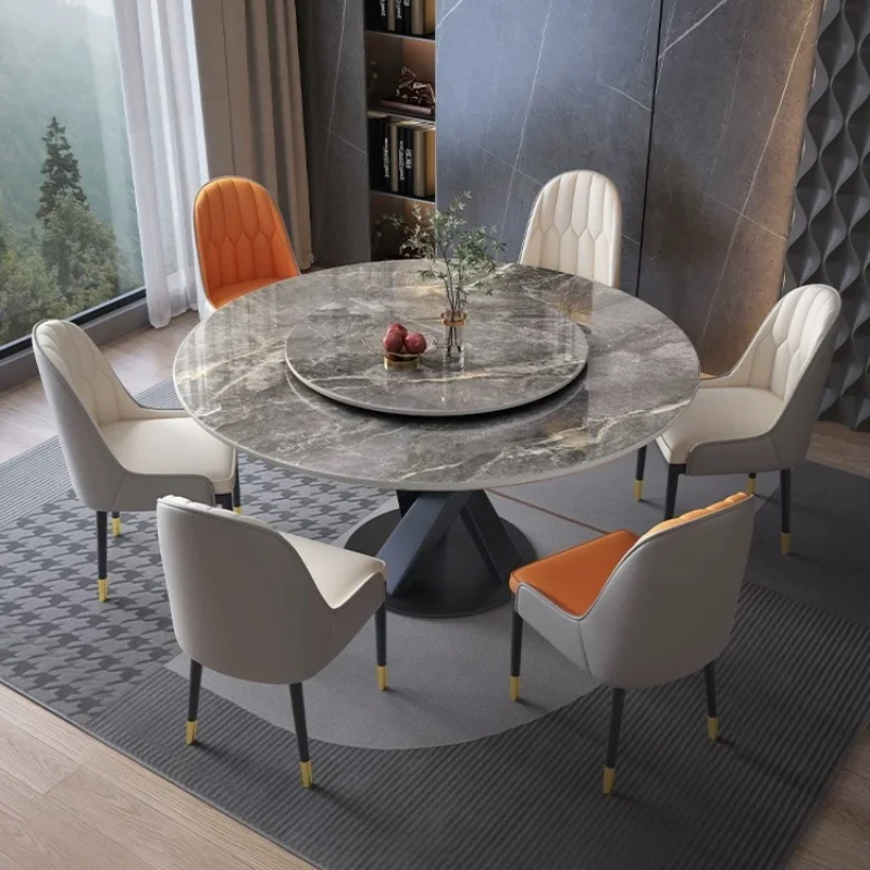 Sintered Stone Dinning Table Set For 6 Modern Simple Light Luxury Round Table With Turntable Home Apartment Restaurant Table