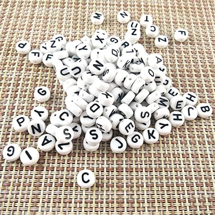 7mm DIY Black White Acrylic Alphabet Letter Column Shape Beads for Jewelry Making Bracelets Necklaces Key Chains