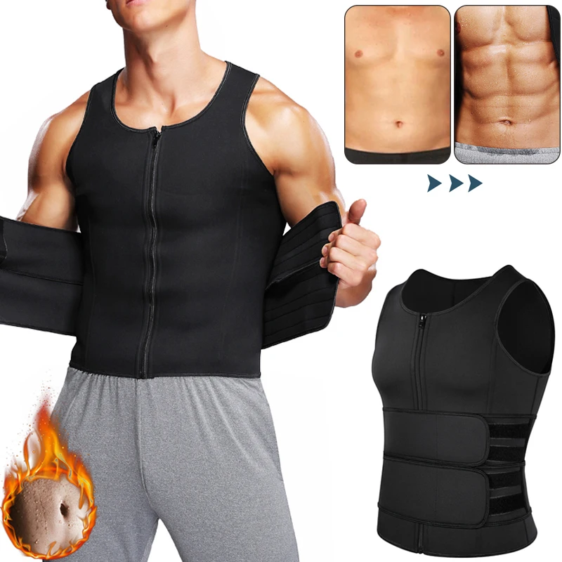 Men Sauna Suit Sweat Vest Tank Top Neoprene Shirt Body Shaper Waist Trainer GYM 