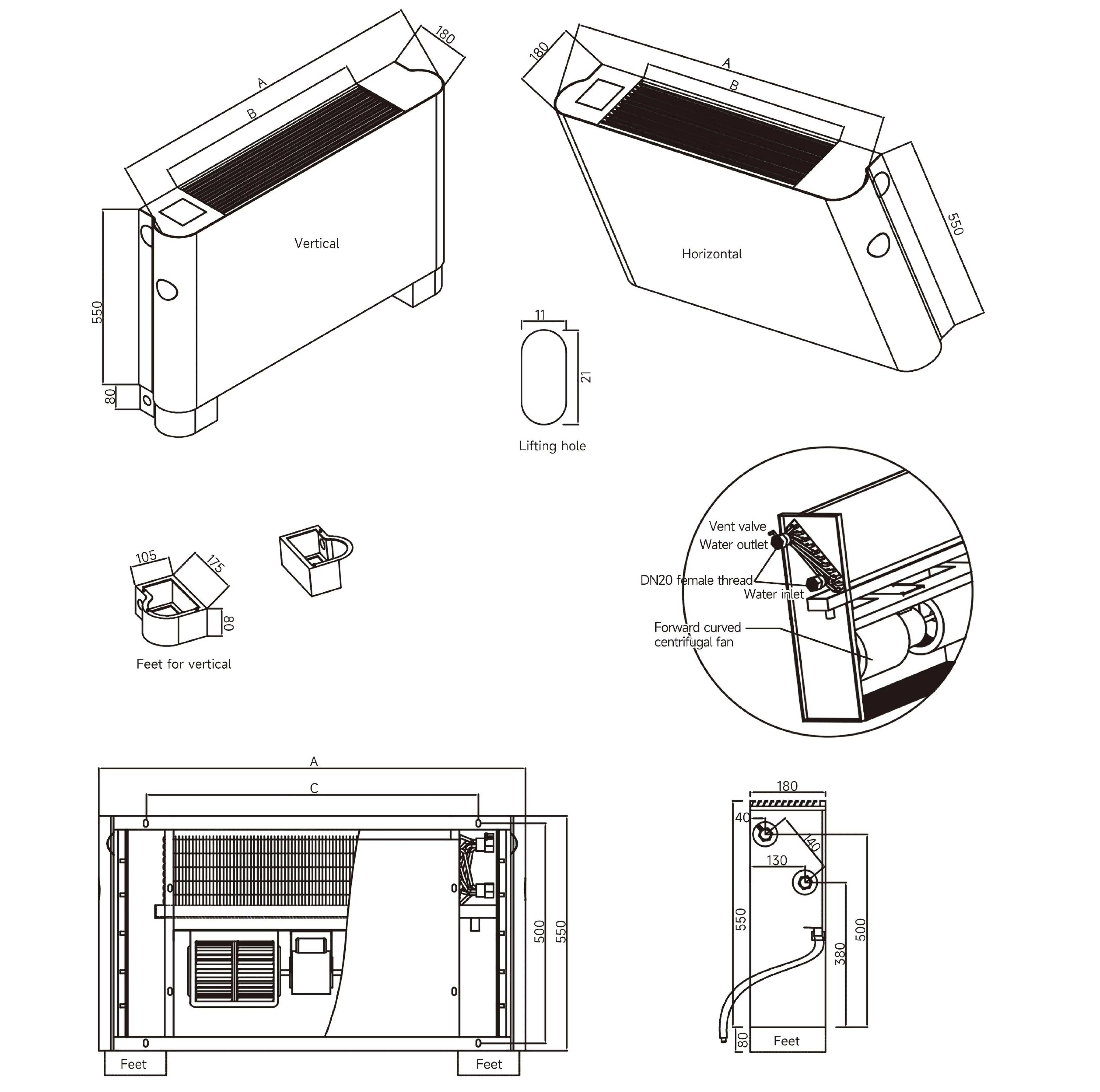 Ultra Thin Exposed Fan, CMH, 560m³/h, Ceiling, FCU - detail 16