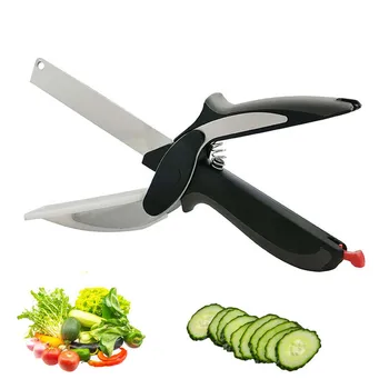 FR 2 in 1 Food Fruit Vegetable Cutting Scissor Multipurpose Stainless Steel Kitchen Scissor with Knife and Cutting Board