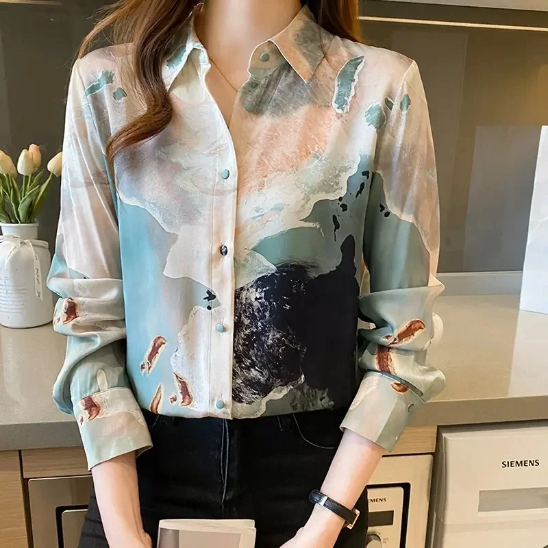 2024 office women's elegant printed shirts women's shirts casual long sleeved shirts wholesale