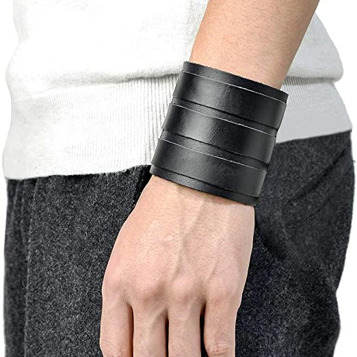 wide black leather bracelet