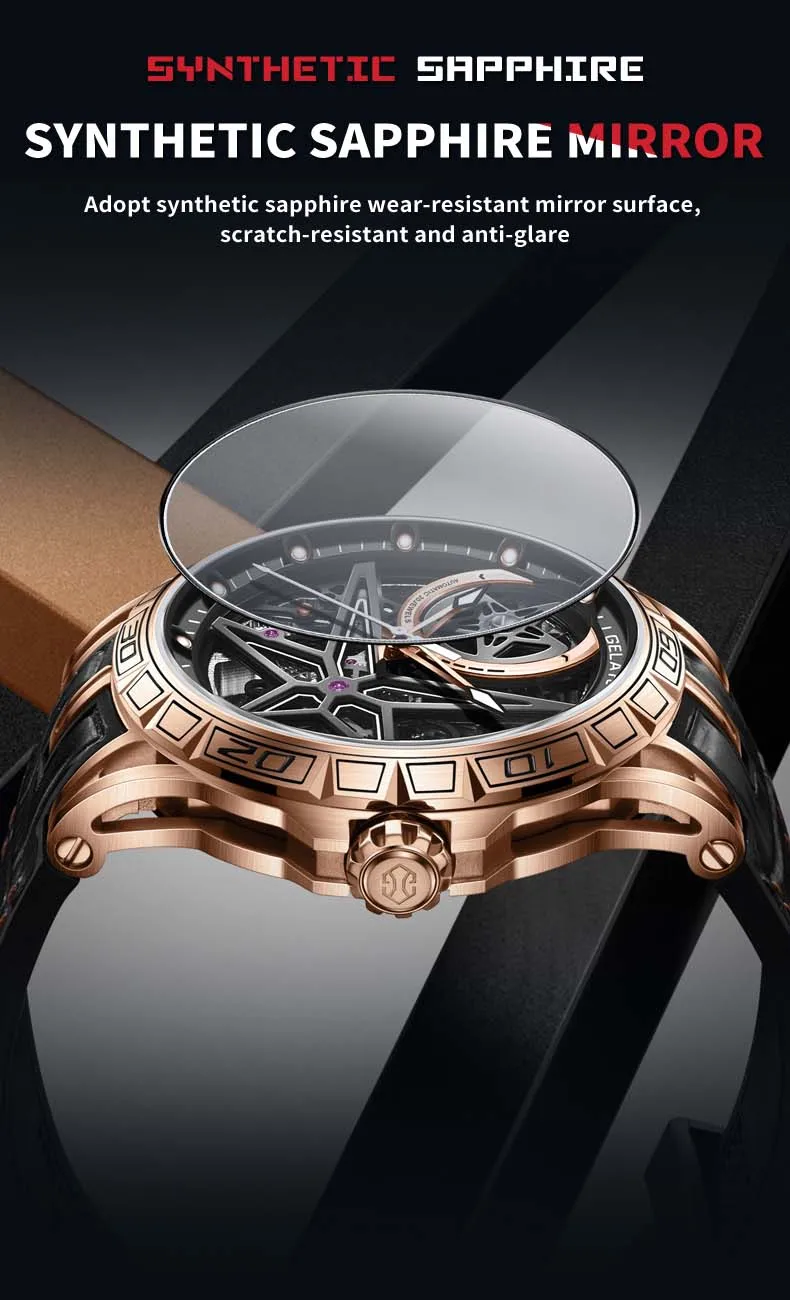 GELATU 6009 Popular Custom Face Mens Mechanical Watch Buy Leather Strap Luminous Scrolling Moq 1 Casual Watch Company