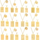 Gold Square 2021 New Gold Plated Astrology Square Engraved 12 Zodiac Tarot Card Sign Pendant Necklace Jewelry