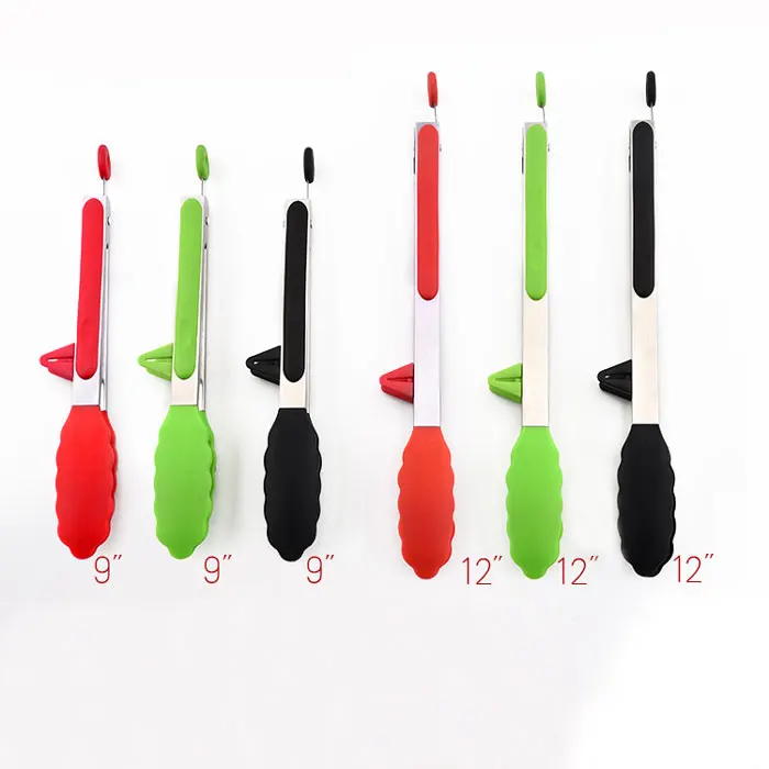 Premium 2-Pack (9 Inch & 12 Inch) BBQ Silicone Kitchen Cooking Tongs with Built in Counter Stands and Locking Head details