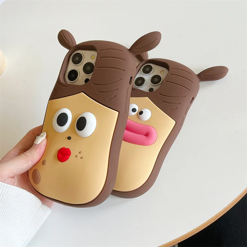 For iPhone 15 pro max Phone Case 3D Fun Pigtail Girl Silicone Cartoon Mobile Back Cover Shell Cases