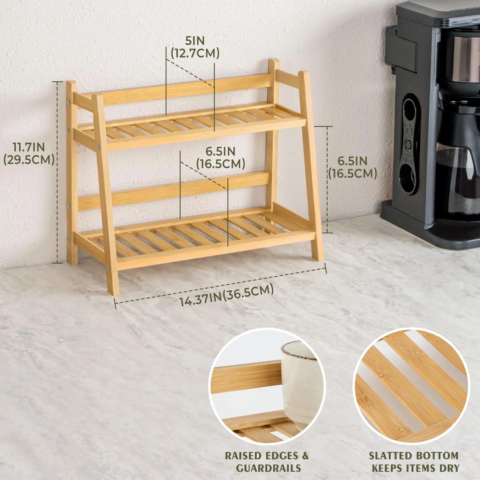 product eco friendly 2 tier bamboo coffee mug holder stand matcha tea set organizer rack kitchen cup storage shelf countertop display-3