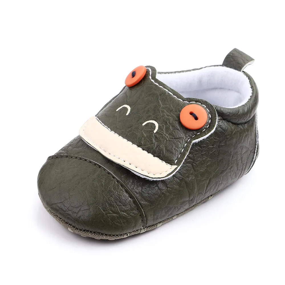 Cute Cartoon Animal Solid Color Pu Leather Buttons Small Frog Soft Soled Baby Walking Shoes factory