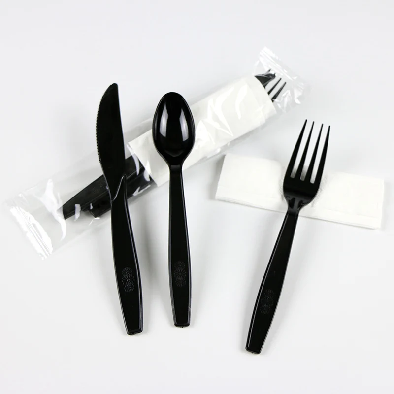 Visions Heavy Weight Beige Wrapped Plastic Cutlery Pack with Napkin -  500/Case