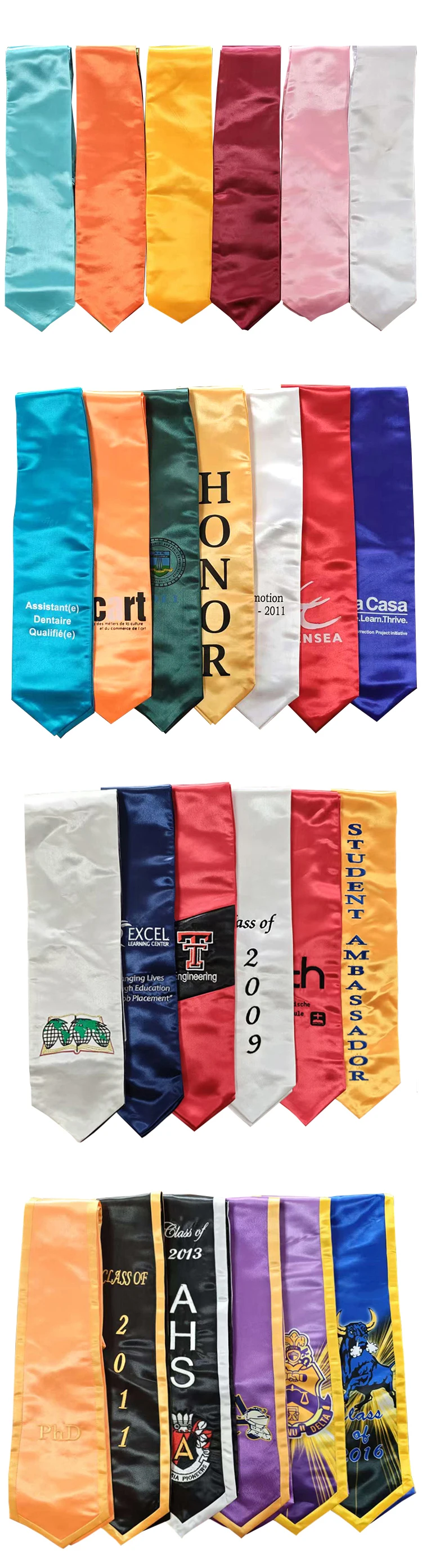 72" Graduation Stole Trimming Satin Graduation Honor Sash for University factory