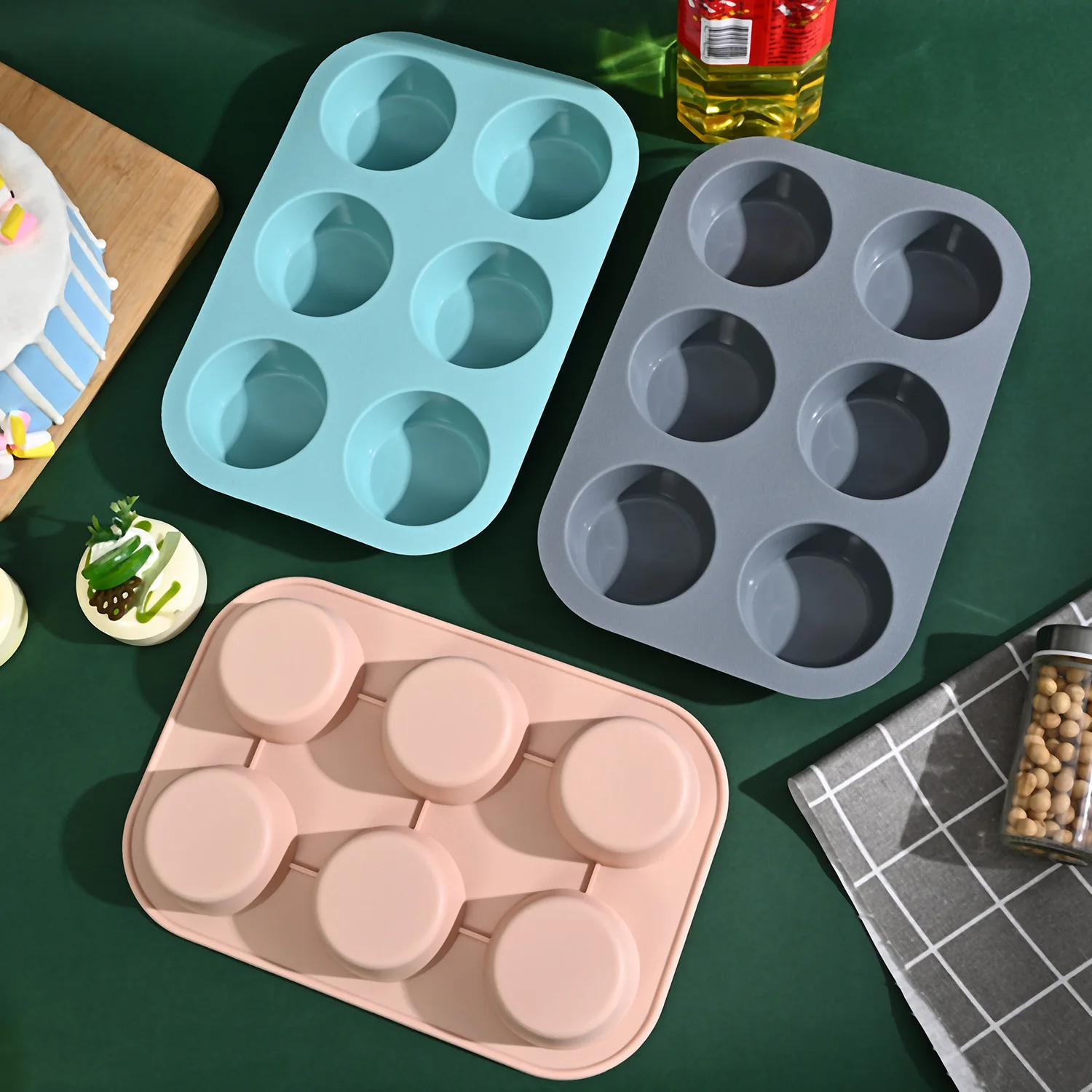 Custom 6 Cavity Handmade Kitchen Baking Tools Nonstick Silicone Soap Mold Silicone Cake Pudding Mould