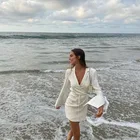Dresses Shirt Dresses Wrap Style Office Plunge V-neck Adjustable Tie At Waist Mini Dresses