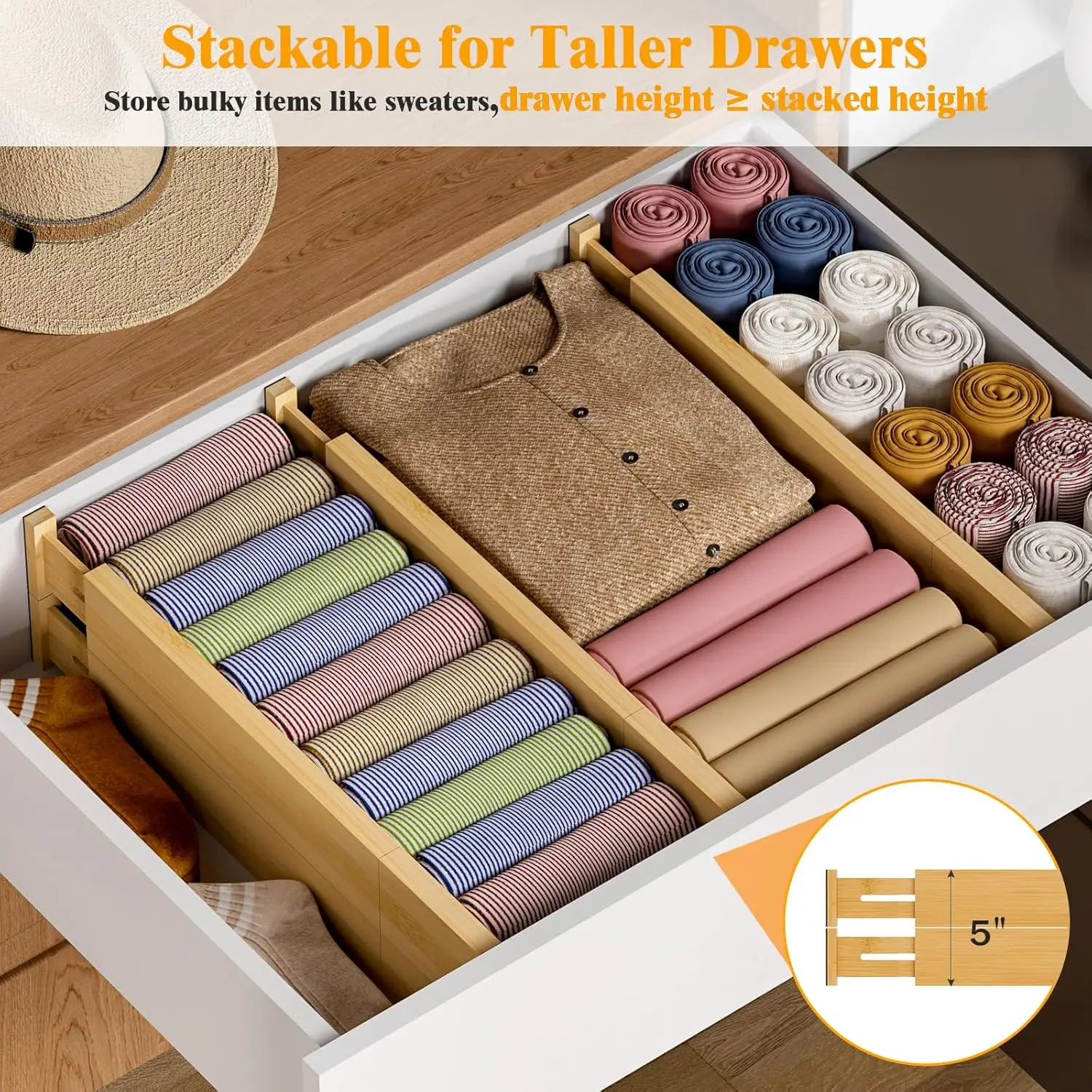 product custom 6 pack adjustable bamboo drawer dividers expandable kitchen drawer organizer separators drawer partitions-6