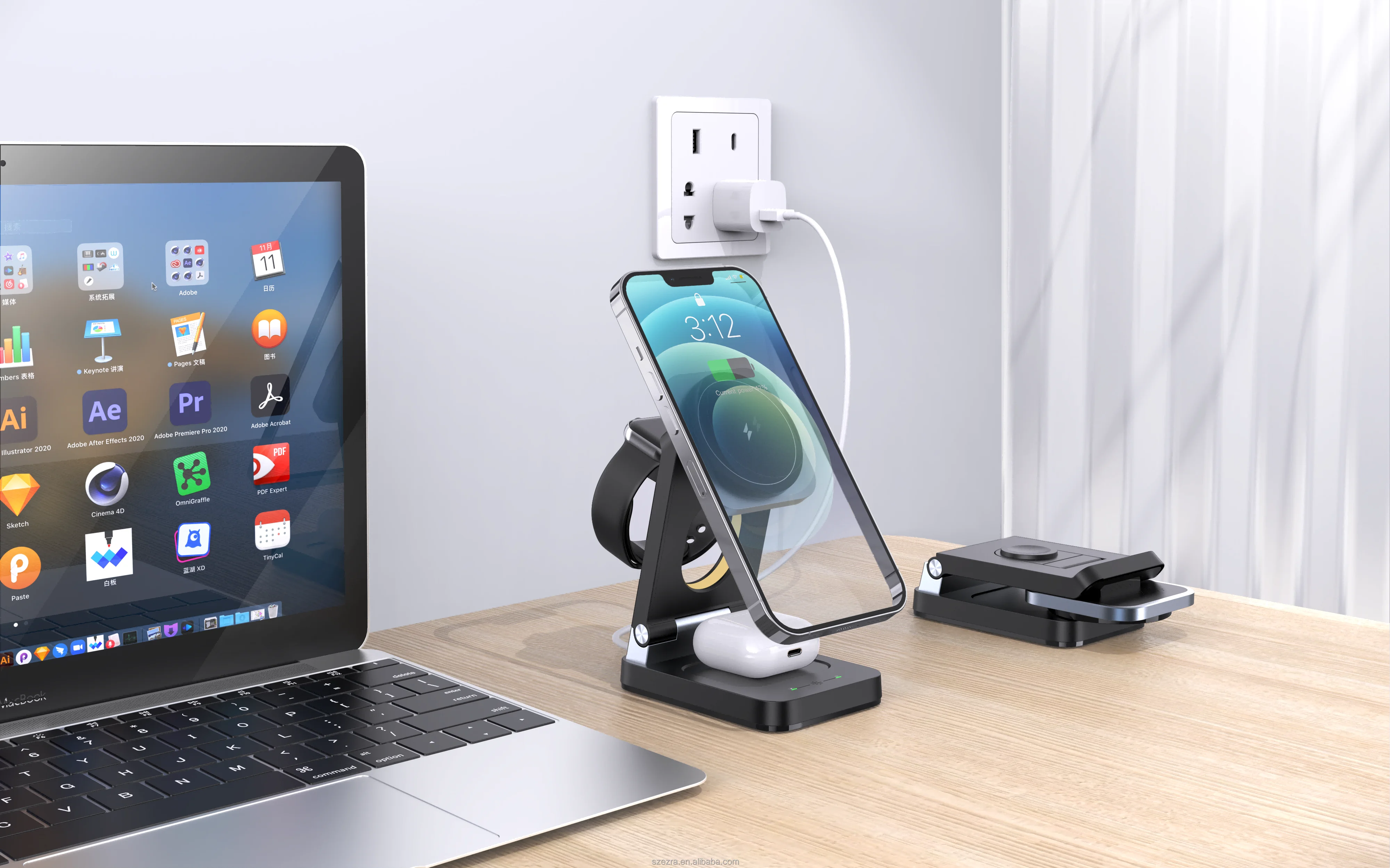 Portable 4 in 1 Foldable for Charging Station 15W Wireless Charger with Holder for Watch Earphone Travel Friendly Design