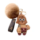 Bag Charm Hot Sale Poodle Leather Key Chain Ring Plus Rabbit Fur Ball Bag Charm Pendant
