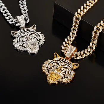 Men's Jewelry Cool Style Trendy Brand Necklace Hip Hop Tiger Head Pendant Cuban Chain