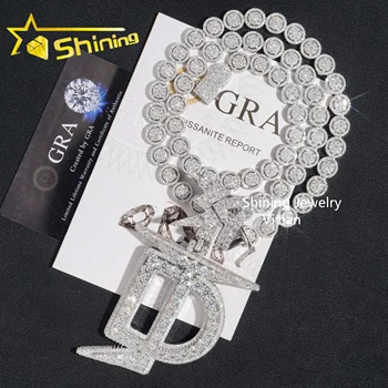Custom letter pendant silver 925 vvs moissanite iced out diamond hip hop jewelry necklace cuban chain letter pendants