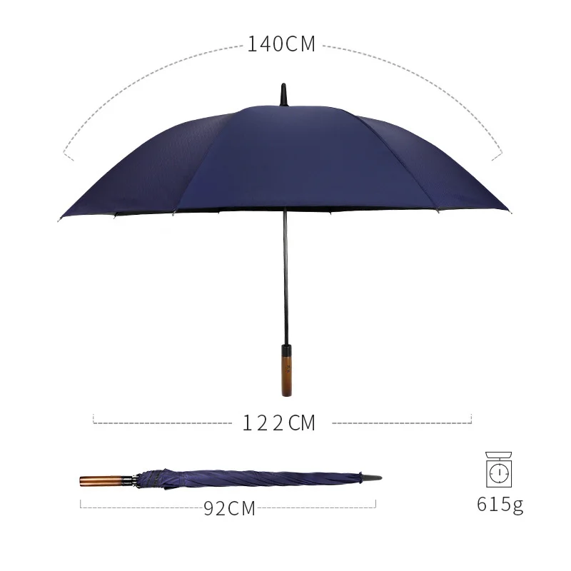 Long handle large double reinforcement increase storm resistance three windproof business men and women straight handle umbrella