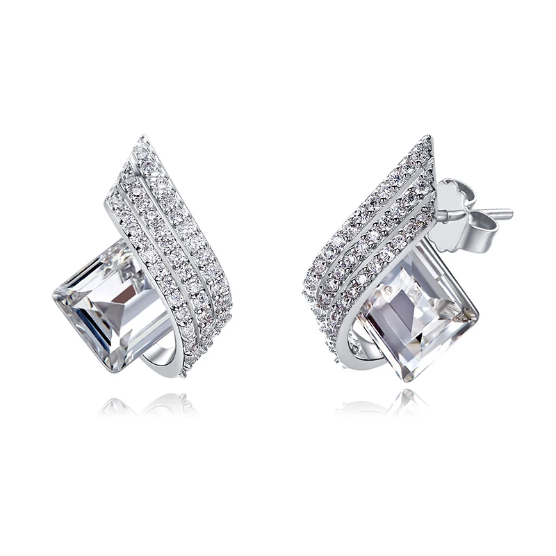 Women Rhodium Plated Wedding Earrings Jewelry Silver 925