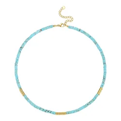 18K Gold Plated Stainless Steel Jewelry Natural Blue Turquoise Stone Accessories Necklaces P213249