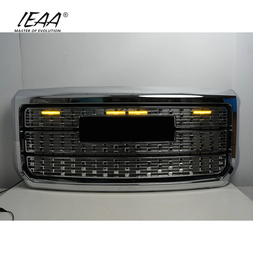 product car accessories grille with light front bumper parts for gmc sierra 2500hd 3500hd 2015 2020 chrome sliver grill-8