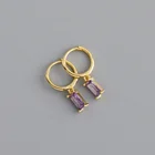 Hoop Fashion Wholesale Sterling Silver 925 Gold Plated Square Drop Rhinestone Earring Hoop For Women