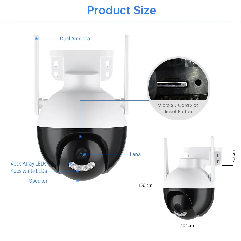 iCSee 4MP 8MP HD Outdoor WiFi PTZ Camera Wireless 2MP IP AI Human Detection Security Camera CCTV Video Surveillance Camera