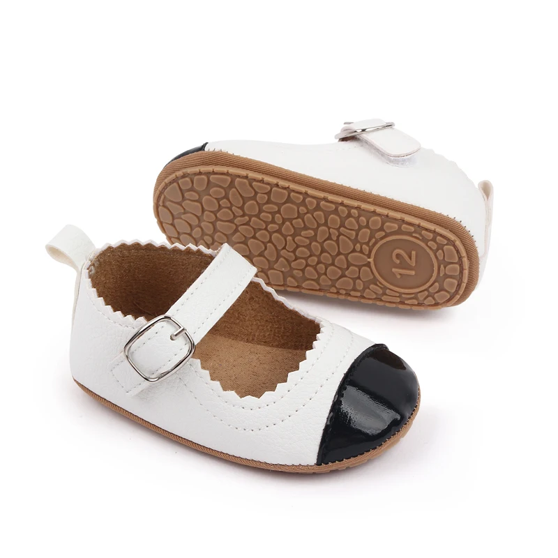 product shiny glitter pu leather matching color solid color wavy lace princess toddler shoes for baby girls-9