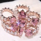 Ring Diamond Rings Women Cubic Zirconia Icy Pink Heart Ring Baguette Eternity Band Pear Cut Diamond Ring